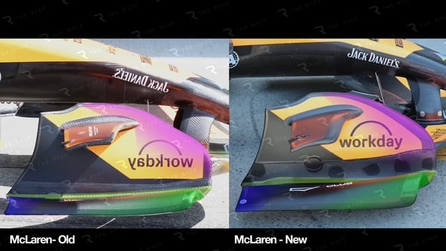Gary Anderson on the front wing McLaren had to remove