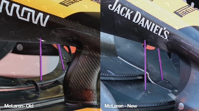 Gary Anderson on the front wing McLaren had to remove