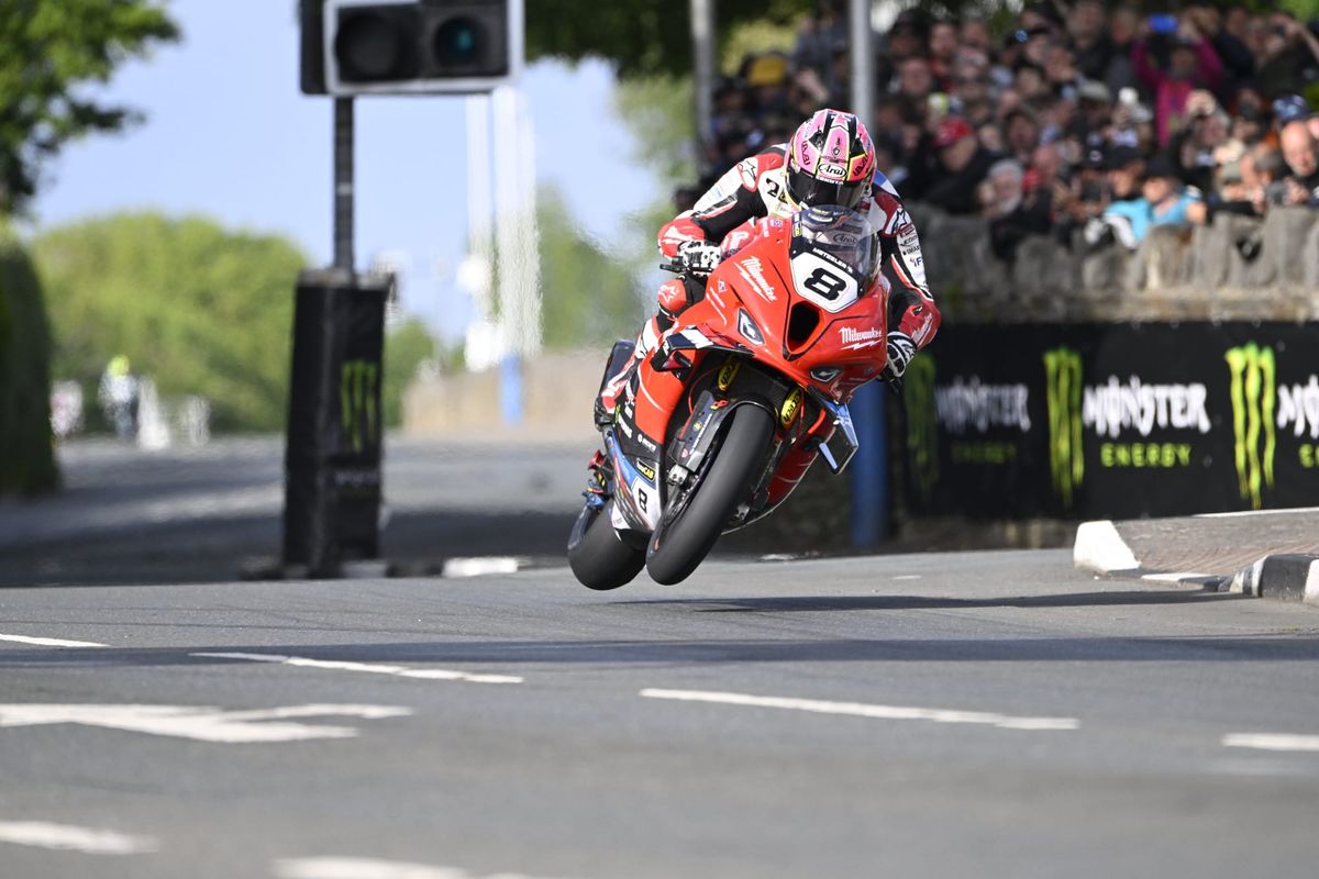 Davey Todd races during the Senior TT in 2024