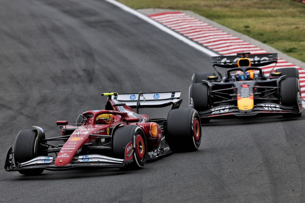 Lewis Hamilton, Ferrari, and Max Verstappen, Red Bull, F1
