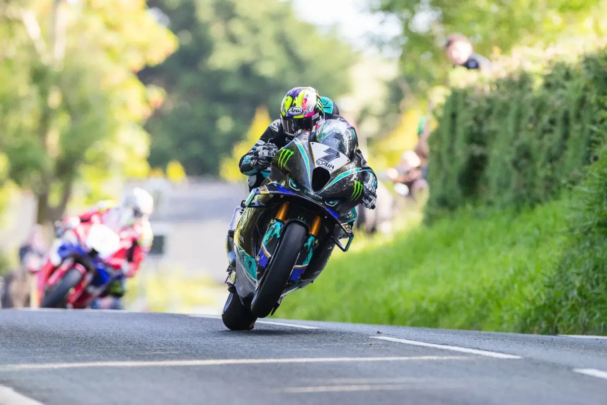 Josh Brookes races during the 2024 Senior TT
