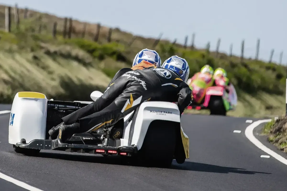 Two Sidecar outfits on the TT Mountain Course