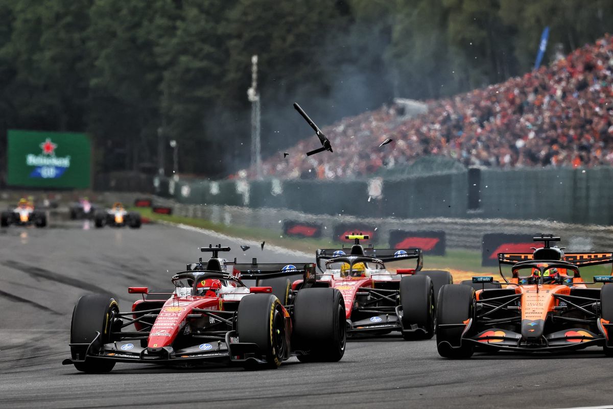 Charles Leclerc leading Lewis Hamilton and Oscar Piastri at the 2026 Belgian 