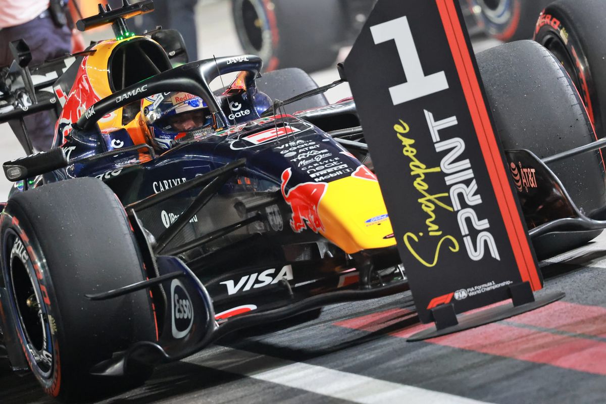 Verstappen beats Russell's old-spec Mercedes to Singapore sprint pole