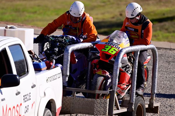 Joan Mir's crashed Honda MotoGP bike in Valencia