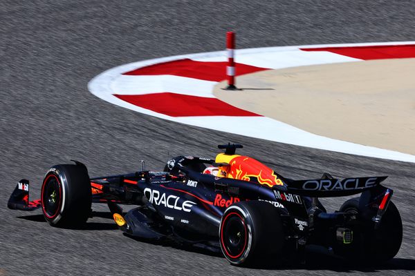 Red Bull's Max Verstappen turns right during Bahrain F1 testing, 2024