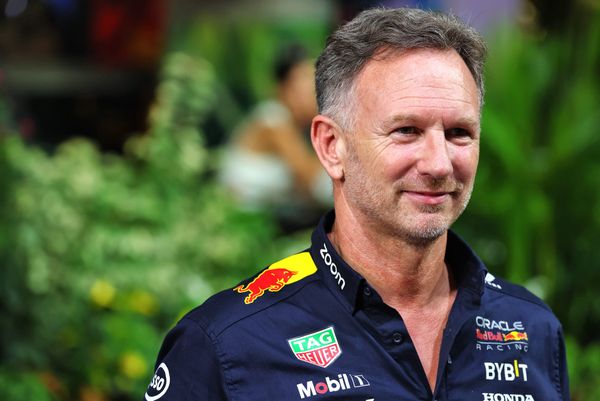 Image: Christian Horner looking into the distance with a background of trees