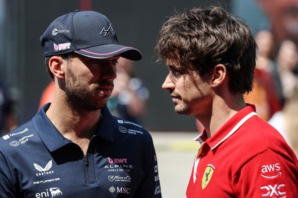 Pierre Gasly, Alpine, and Charles Leclerc, Ferrari, F1