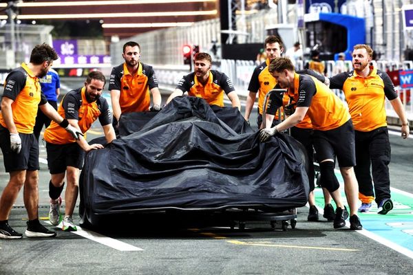 Lando Norris's crashed McLaren F1 car