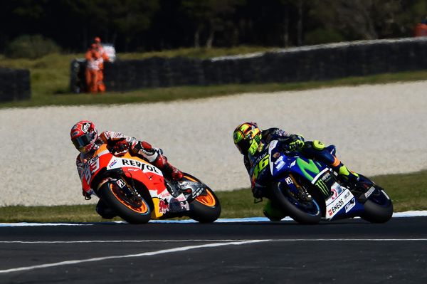 Marc Marquez, Honda, and Valentino Rossi, Yamaha, MotoGP