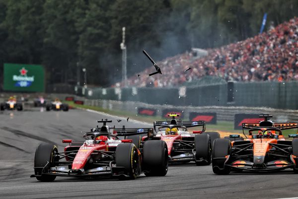 Charles Leclerc leading Lewis Hamilton and Oscar Piastri at the 2026 Belgian 