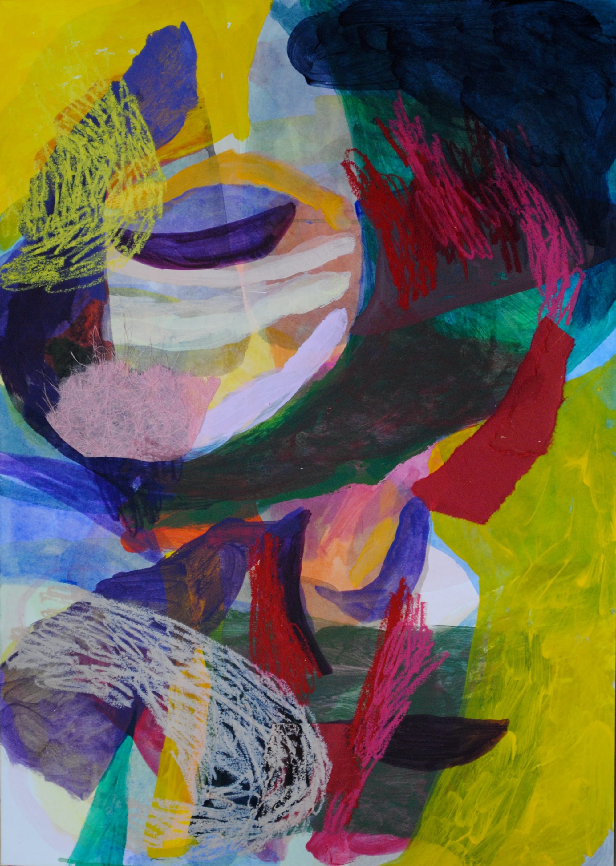 A colourful abstract painting suggestive of a woman turned away from the viewer.