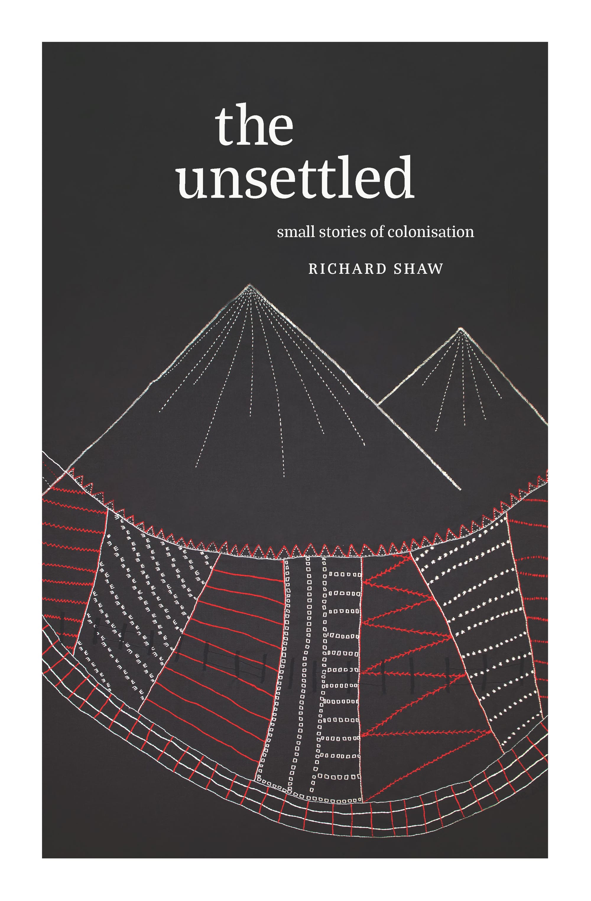 The cover of The Unsettled is black with a red and white line design
