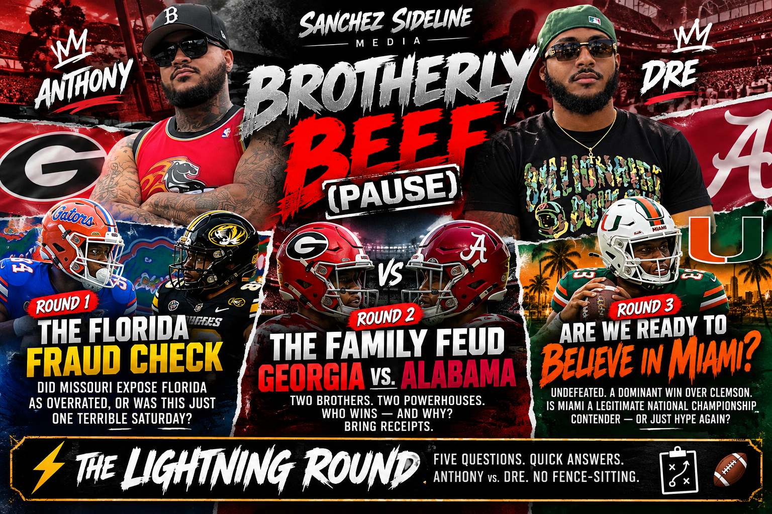 BROTHERLY BEEF (PAUSE): FLORIDA EXPOSED? MIAMI FOR REAL? AND GEORGIA VS. ALABAMA GETS PERSONAL