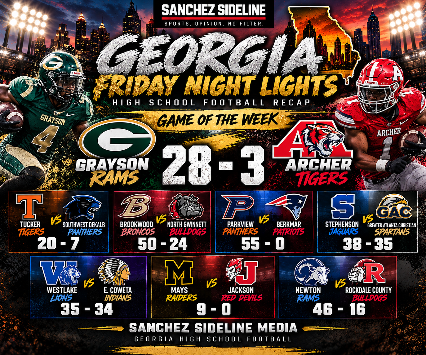 GEORGIA FRIDAY NIGHT LIGHTS: Grayson Handles Business, Parkview Dominates & Westlake Survives a Thriller