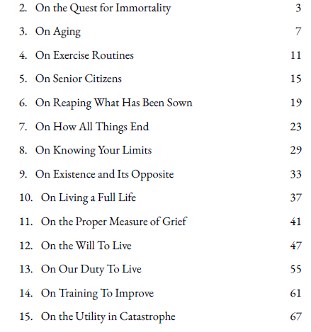 Table of Contents of Stoic Lessons on Living and Dying