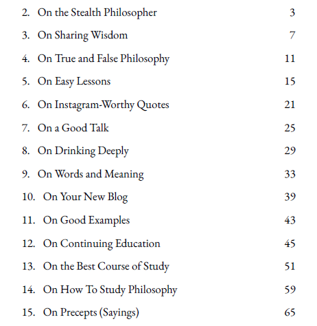 Table of Contents of Stoic Lessons on Learning (Teachers and Students)