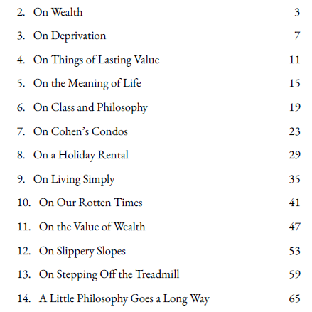 Table of Contents of Stoic Lessons on Money and Things