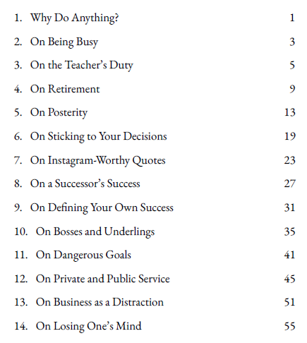 Table of Contents of Stoic Lessons on Work and Retirement