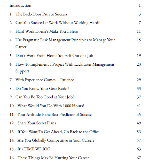 Table of Contents for Work Hard and Get Ahead
