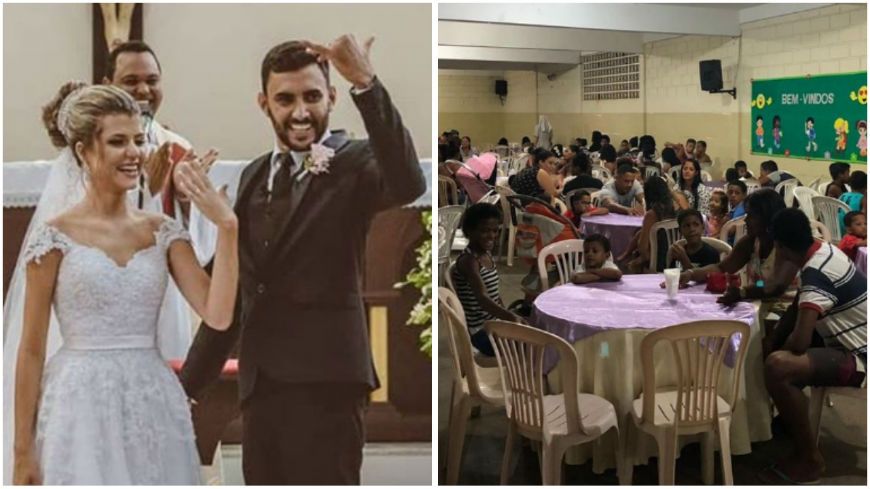 Casal celebra festa de casamento com jantar para famílias carentes