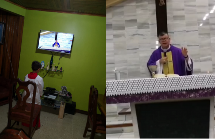 Um coroinha na missa online? Esta criança também adapta sua fé na quarentena