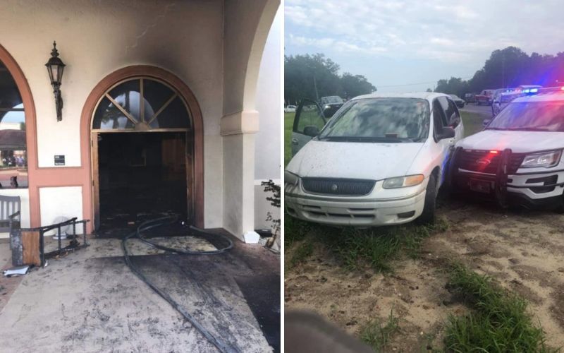 De carro, homem invade paróquia com fiéis dentro e coloca fogo nela
