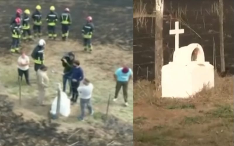 [Vídeo] Inexplicável! Incêndio devasta terreno mas deixa gruta de presépio intacta