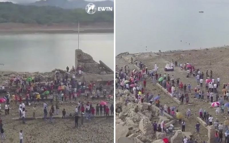 [Vídeo] Padre celebra missa em igreja do século XVIII que reapareceu das águas