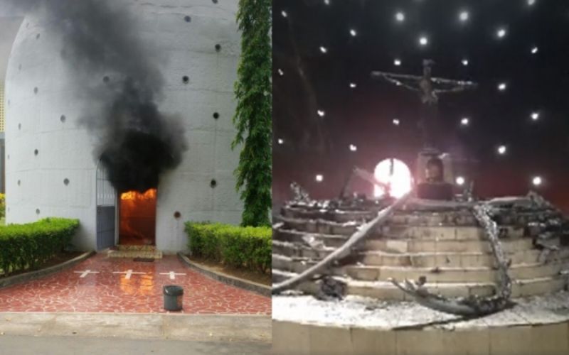 [Vídeo] Catedral da Nicarágua é alvo de coquetel molotov e crucifixo e sacrário ficam totalmente queimados