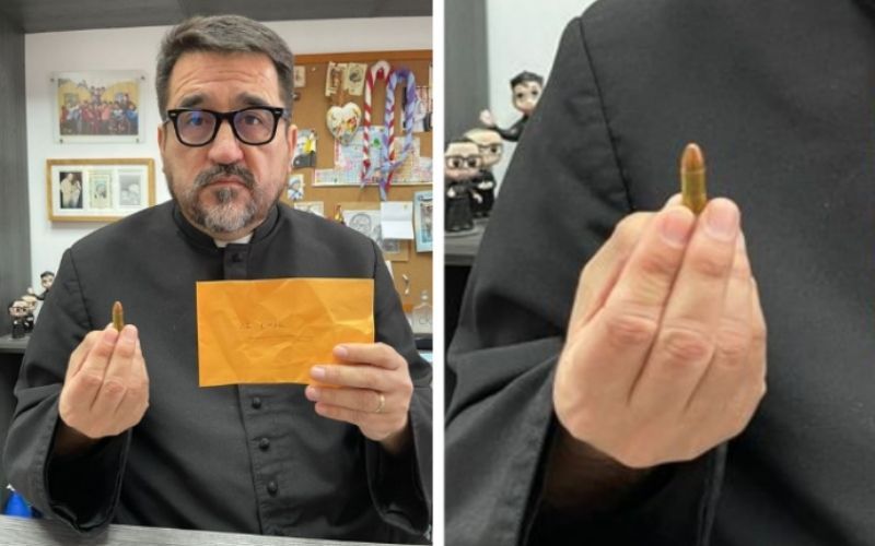 "Querem que eu me cale? Jamais!": padre sofre ciberataque e recebe envelope com bala