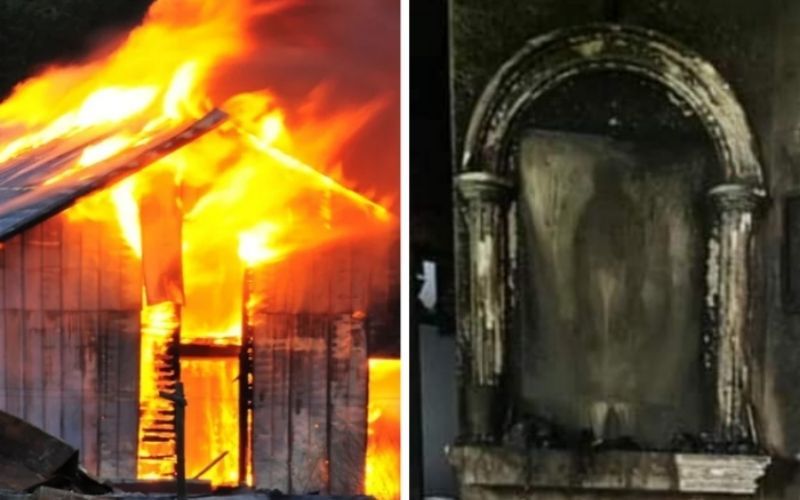 Imagem da Virgem de Guadalupe fica "estampada" na parede após incêndio em casa