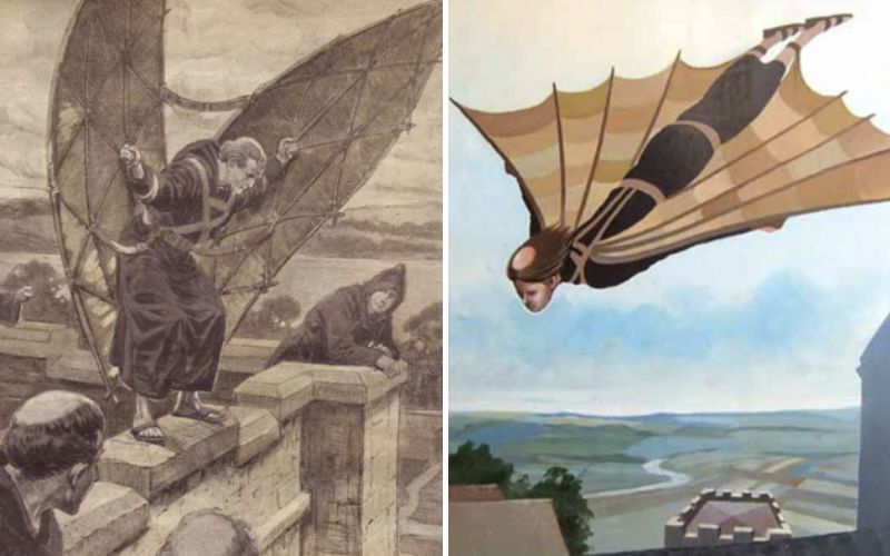 A experiência não saiu como ele queria, mas ele ficou conhecido como "o monge voador"