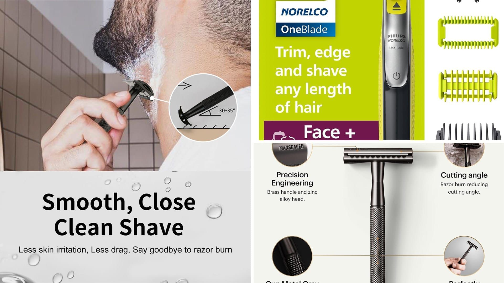 Man shaving with a one blade safety razor