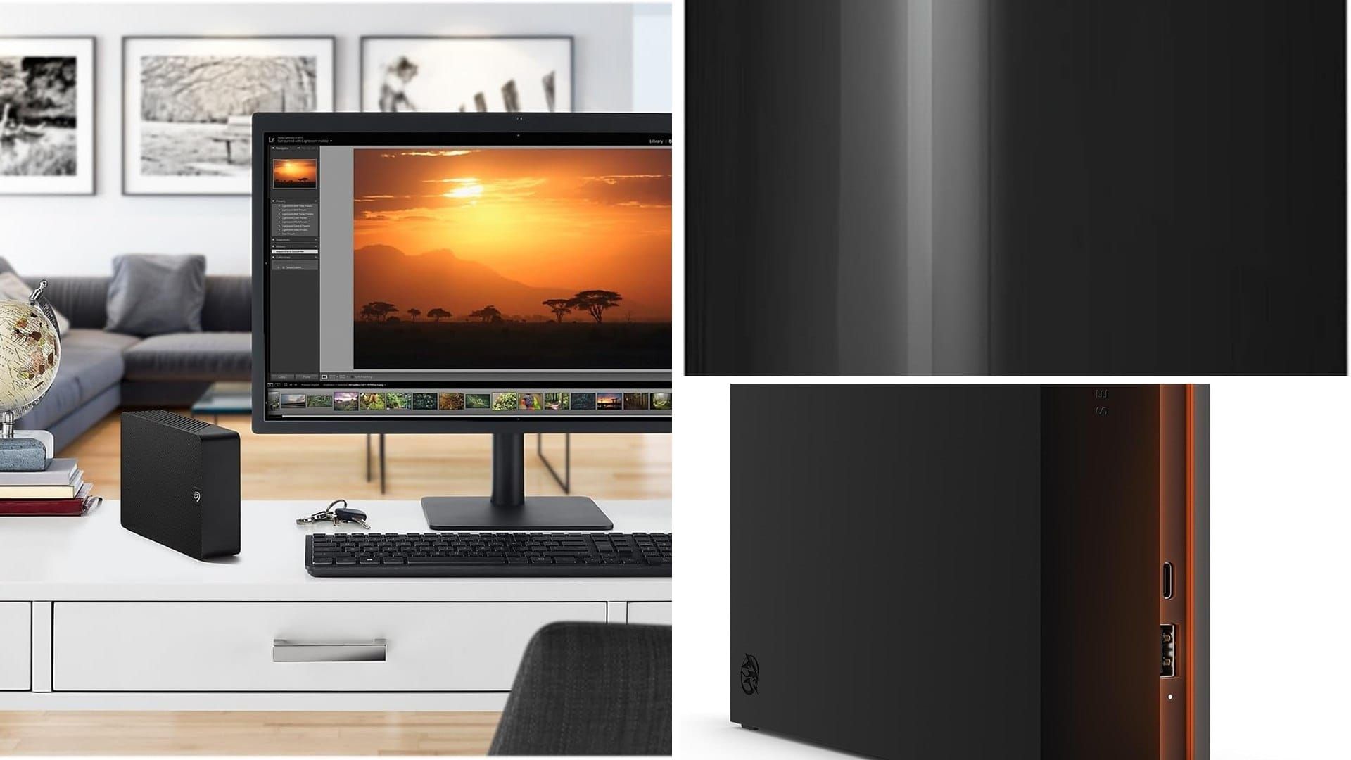 Seagate 8TB desktop external hard drive on a desk