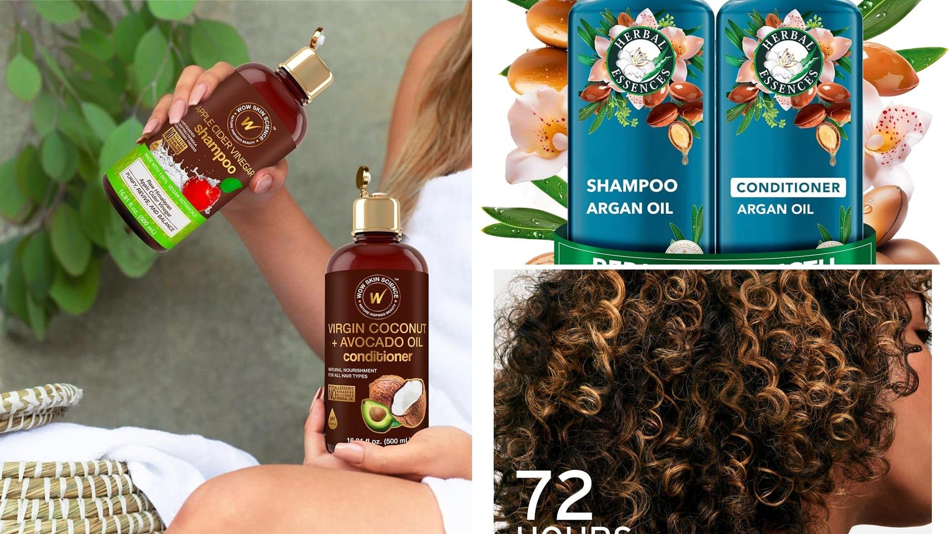 Shampoo and conditioner bottles being held in a bathroom