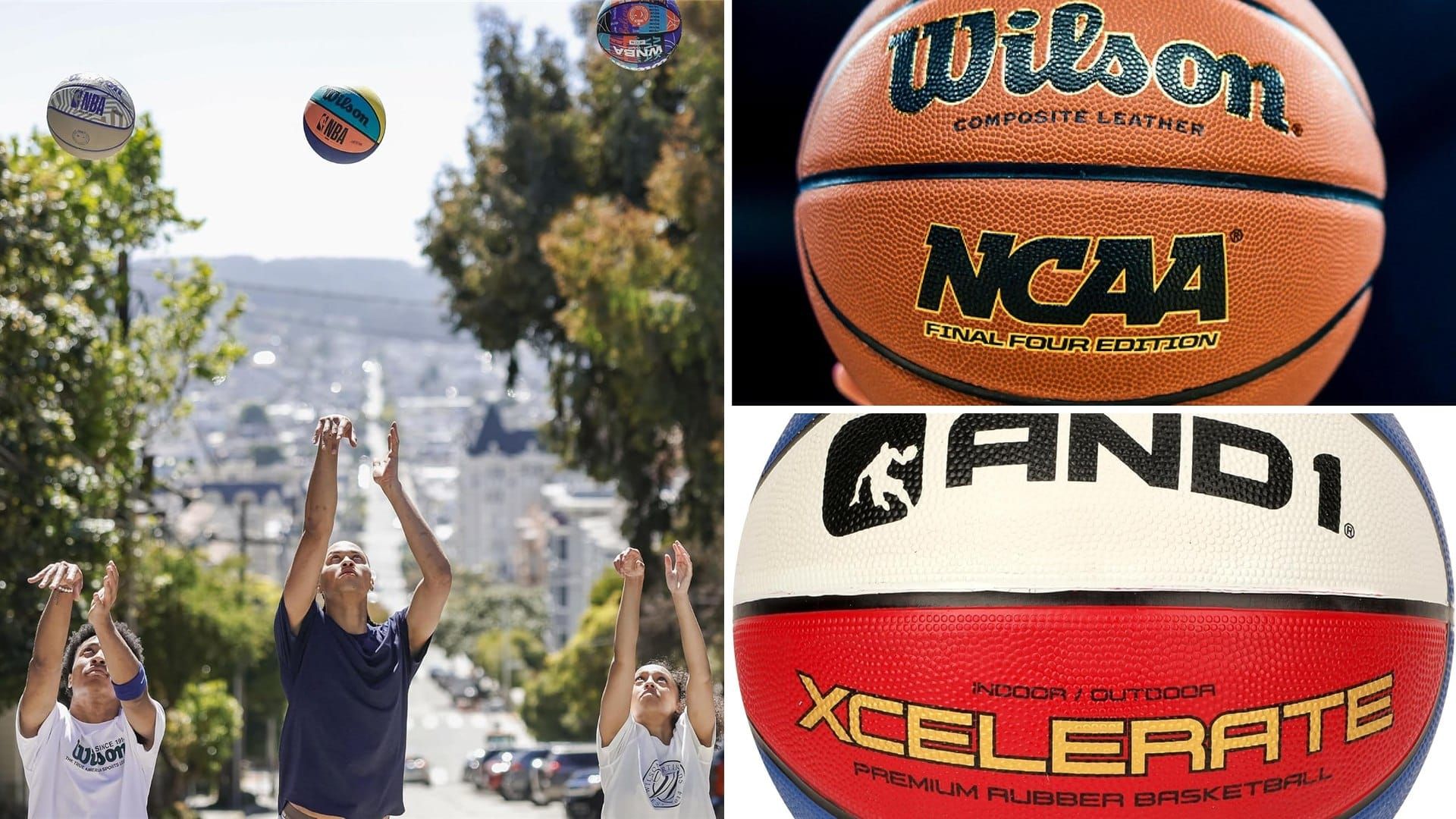 Basketballs from Wilson, AND1 and Spalding for outdoor play