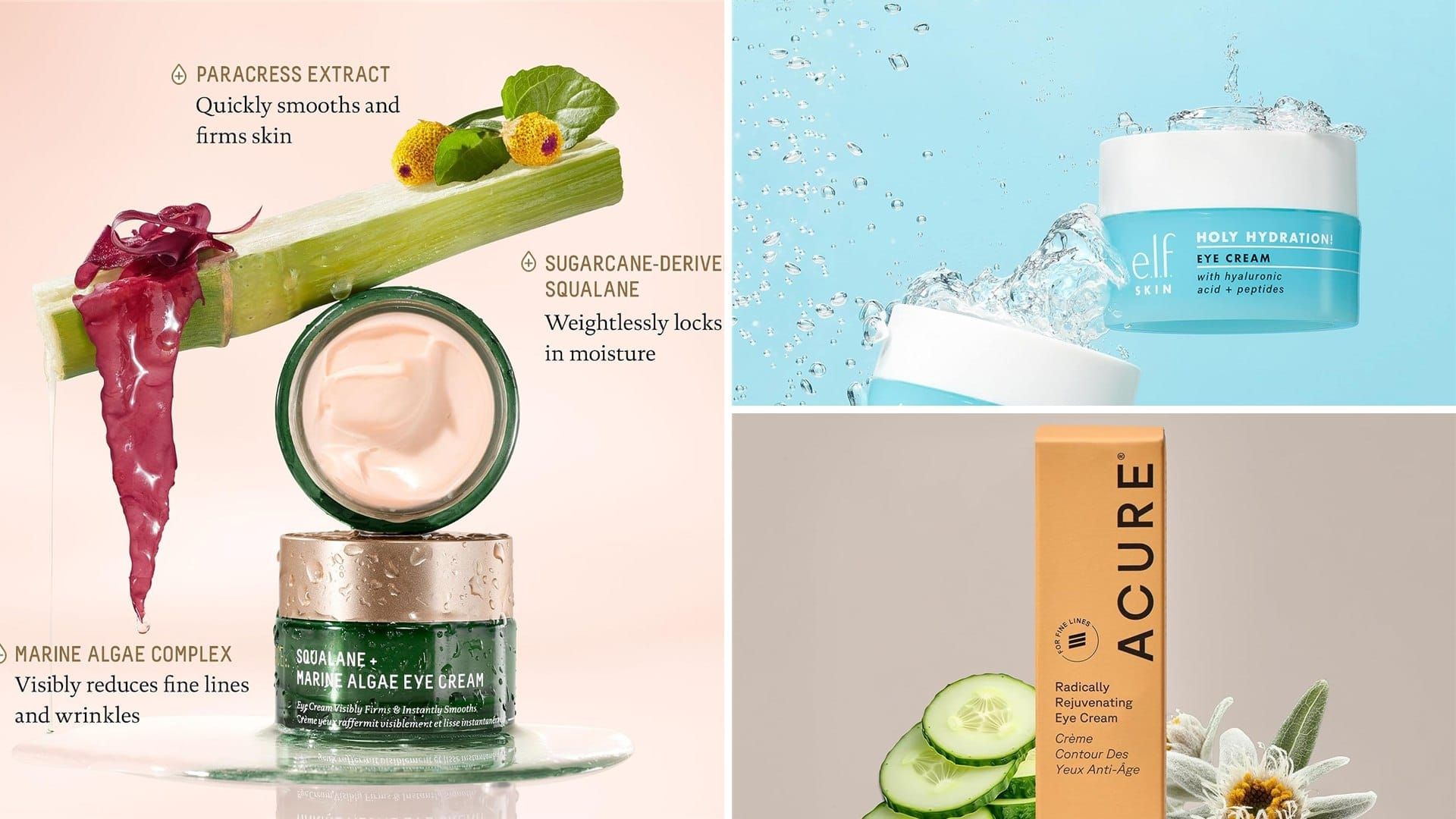Vegan eye creams from Biossance, e.l.f. and Acure