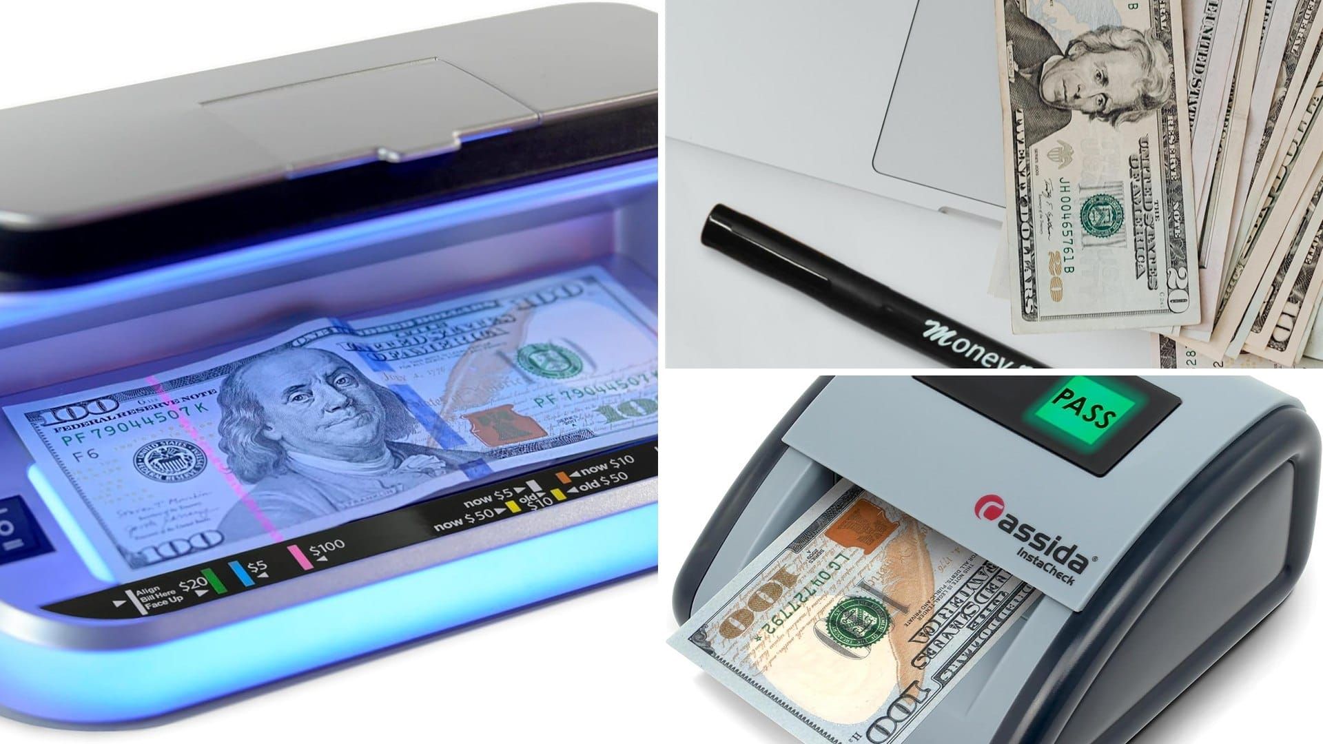 UV counterfeit detector, marker pen and Cassida machine