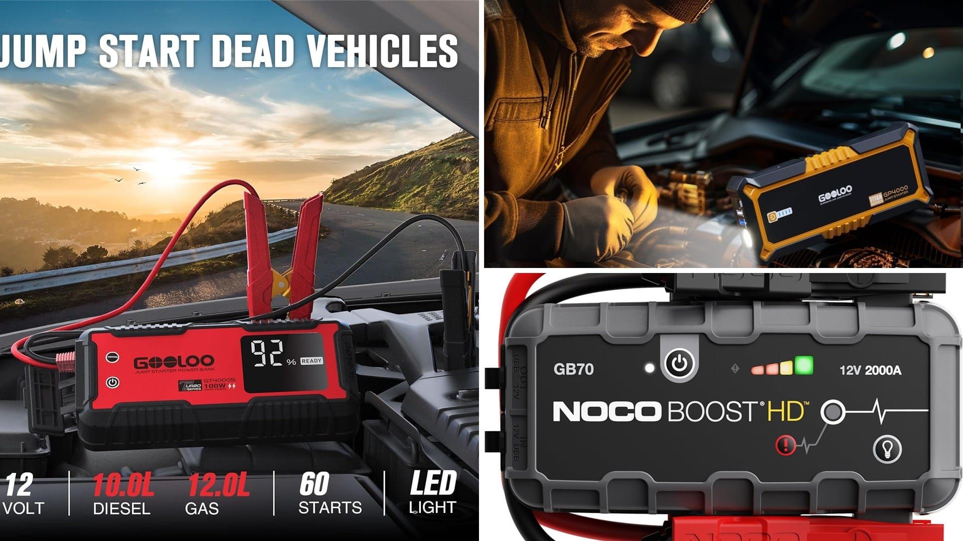 Jump starter connected to a truck battery