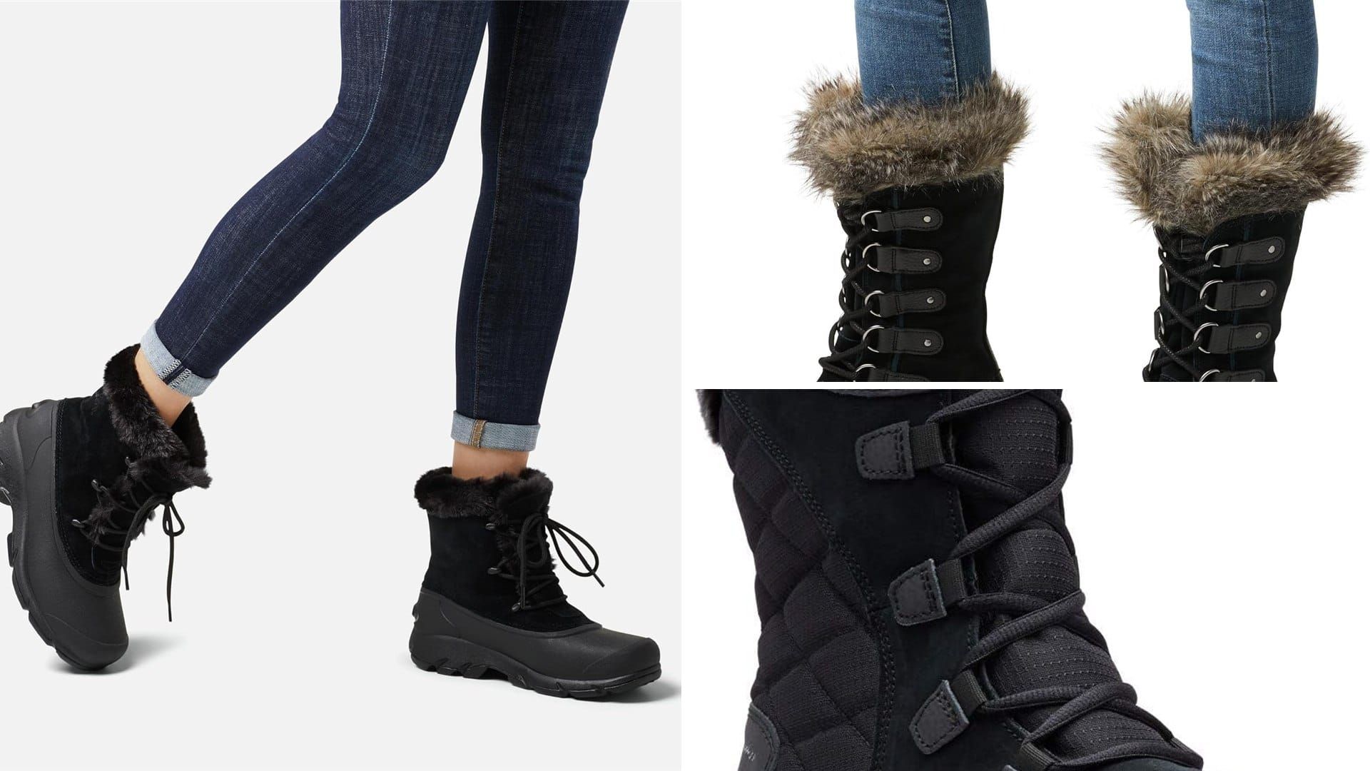 Women's winter snow boots with faux fur trim