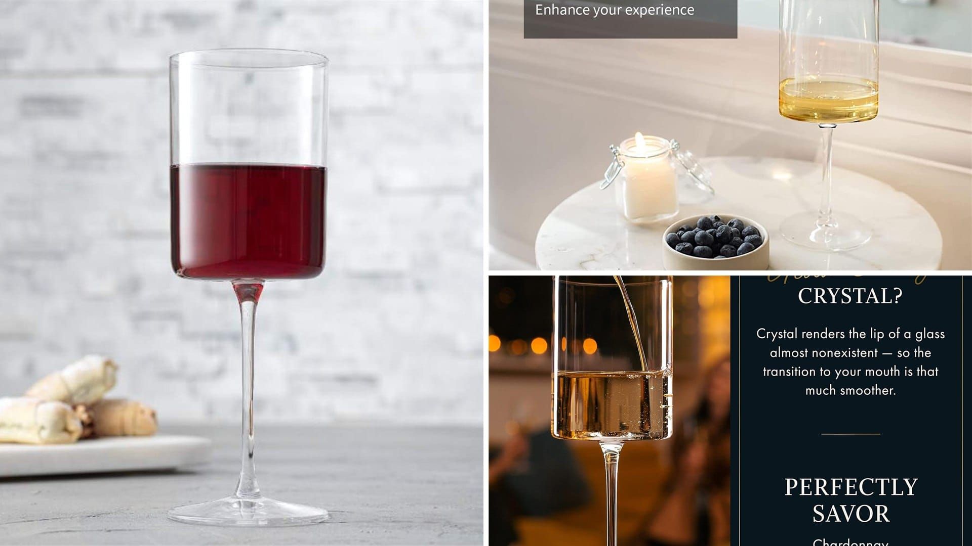 Square red wine glass on a gray table