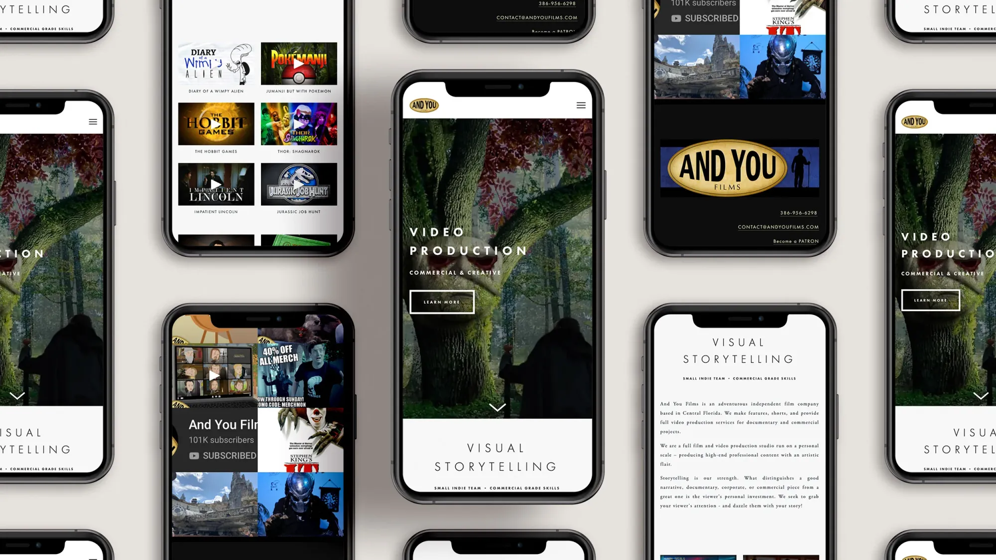 And You Films website displayed on iPhone in a repeating grid.