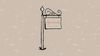 Sign that says "Apartments" with an arrow below it hanging on post