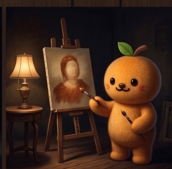Otto painting a character portrait on an easel