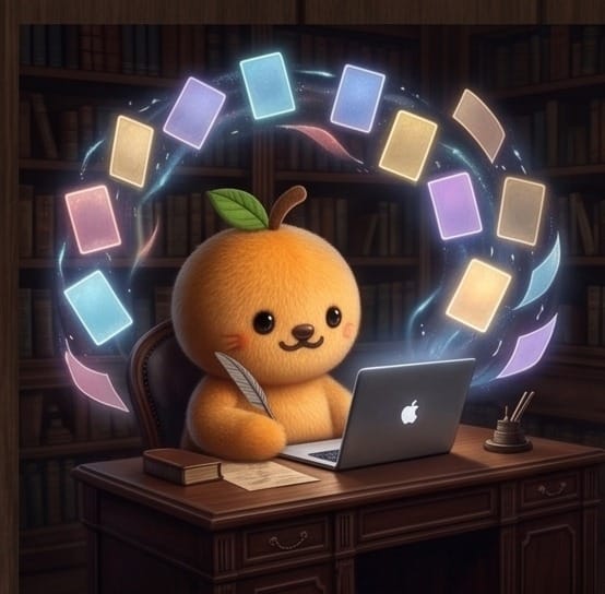 Otto surrounded by a swirl of social post cards at his desk