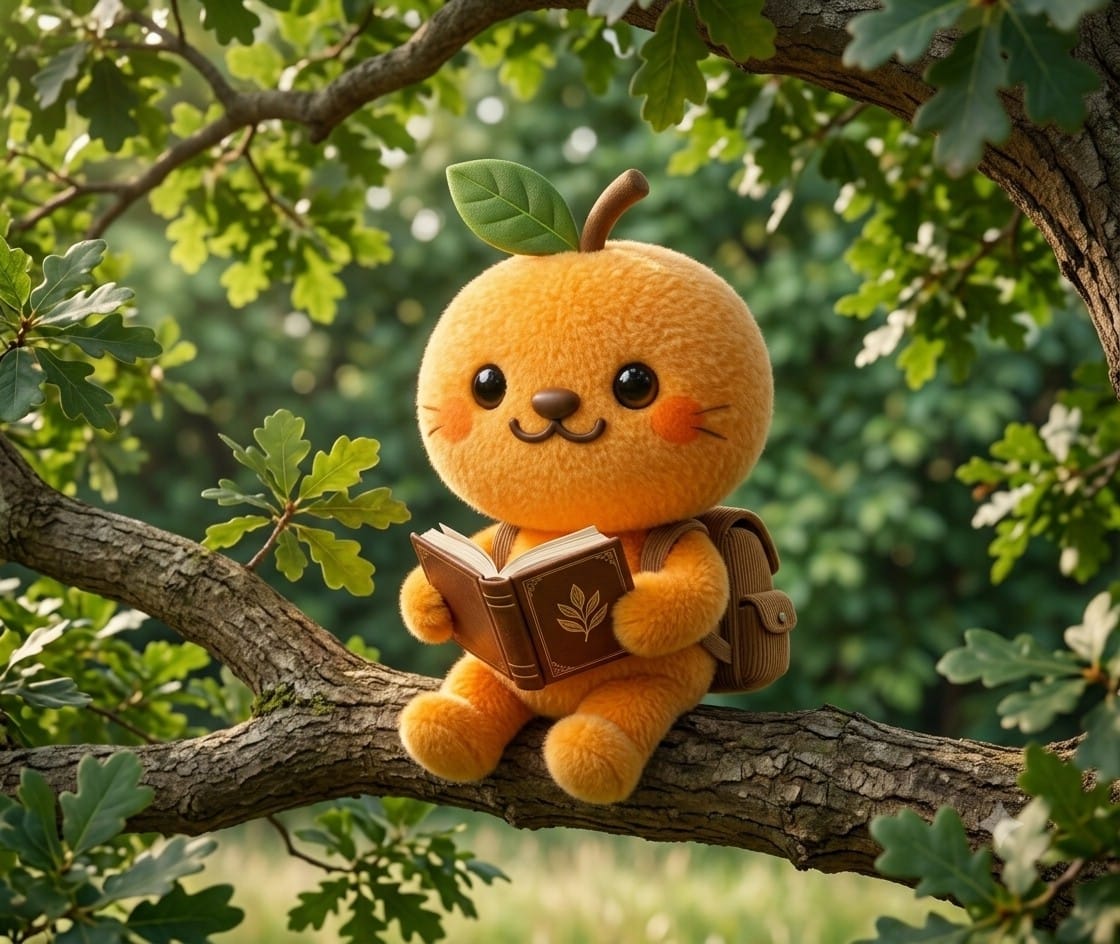 Otto, the Apricotter mascot, perched in a blossoming tree