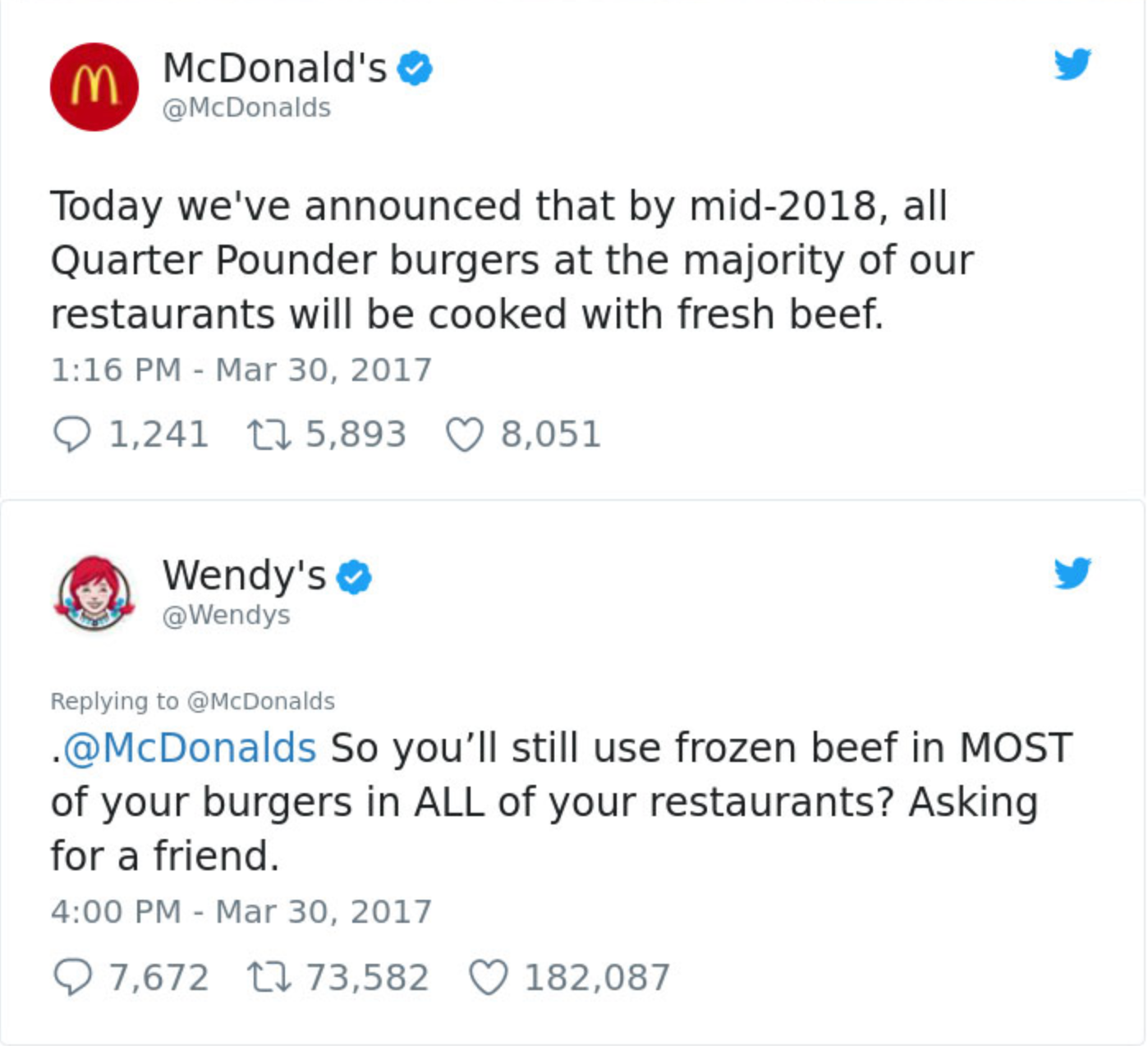 Wendy's tweet roasting McDonald's food