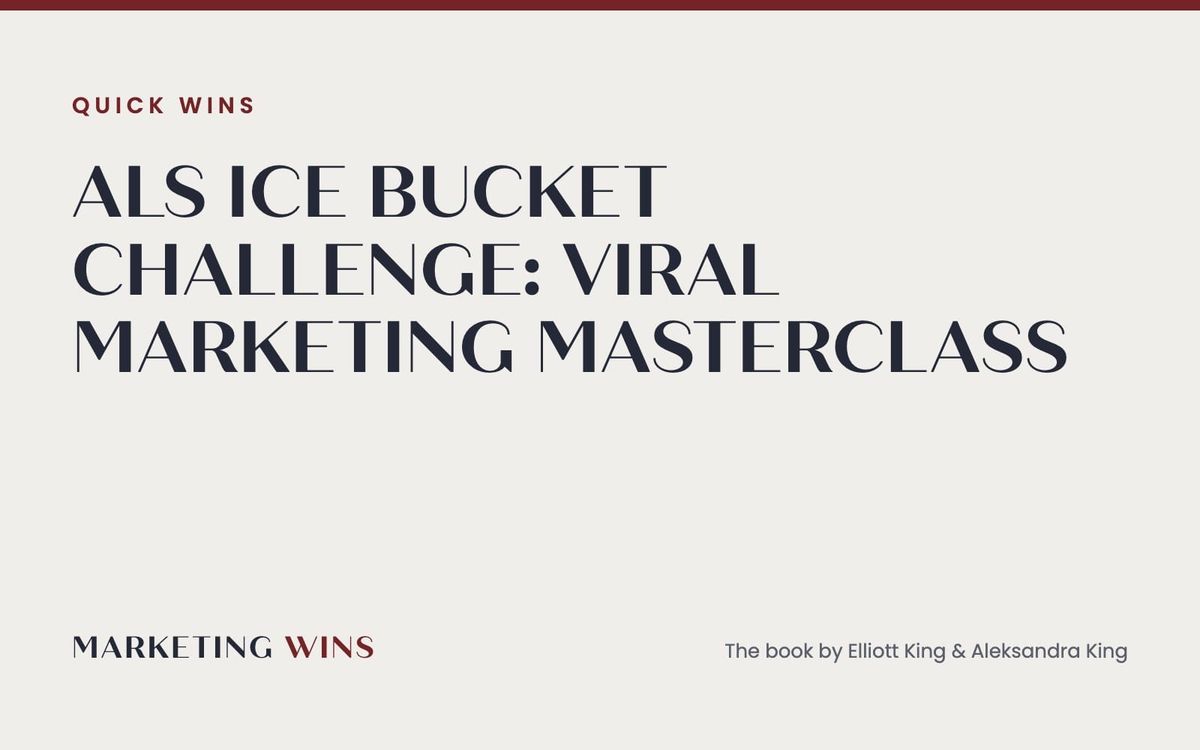Quick Wins card for the ALS Ice Bucket Challenge viral marketing case study from the book Marketing Wins