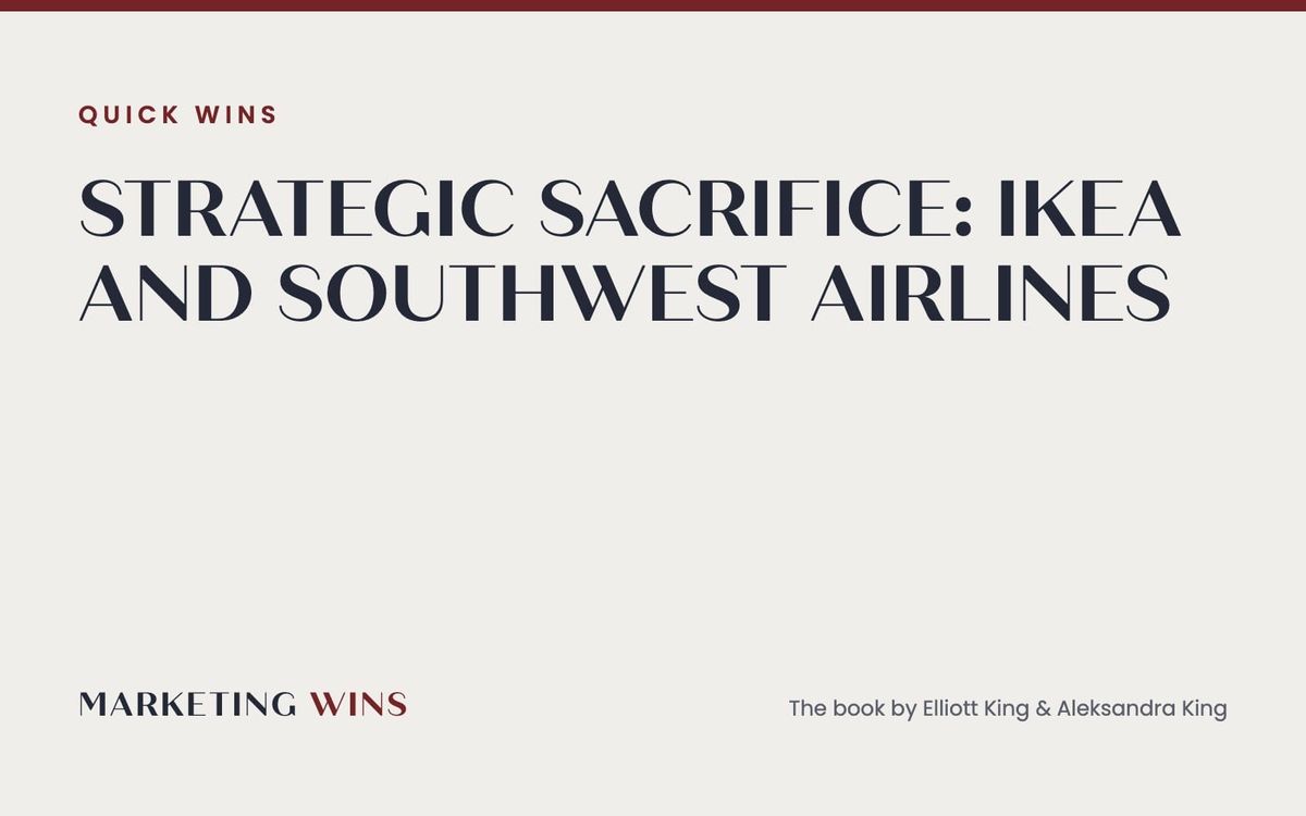 Quick Wins case study graphic on IKEA and Southwest Airlines strategic sacrifice from the Marketing Wins book